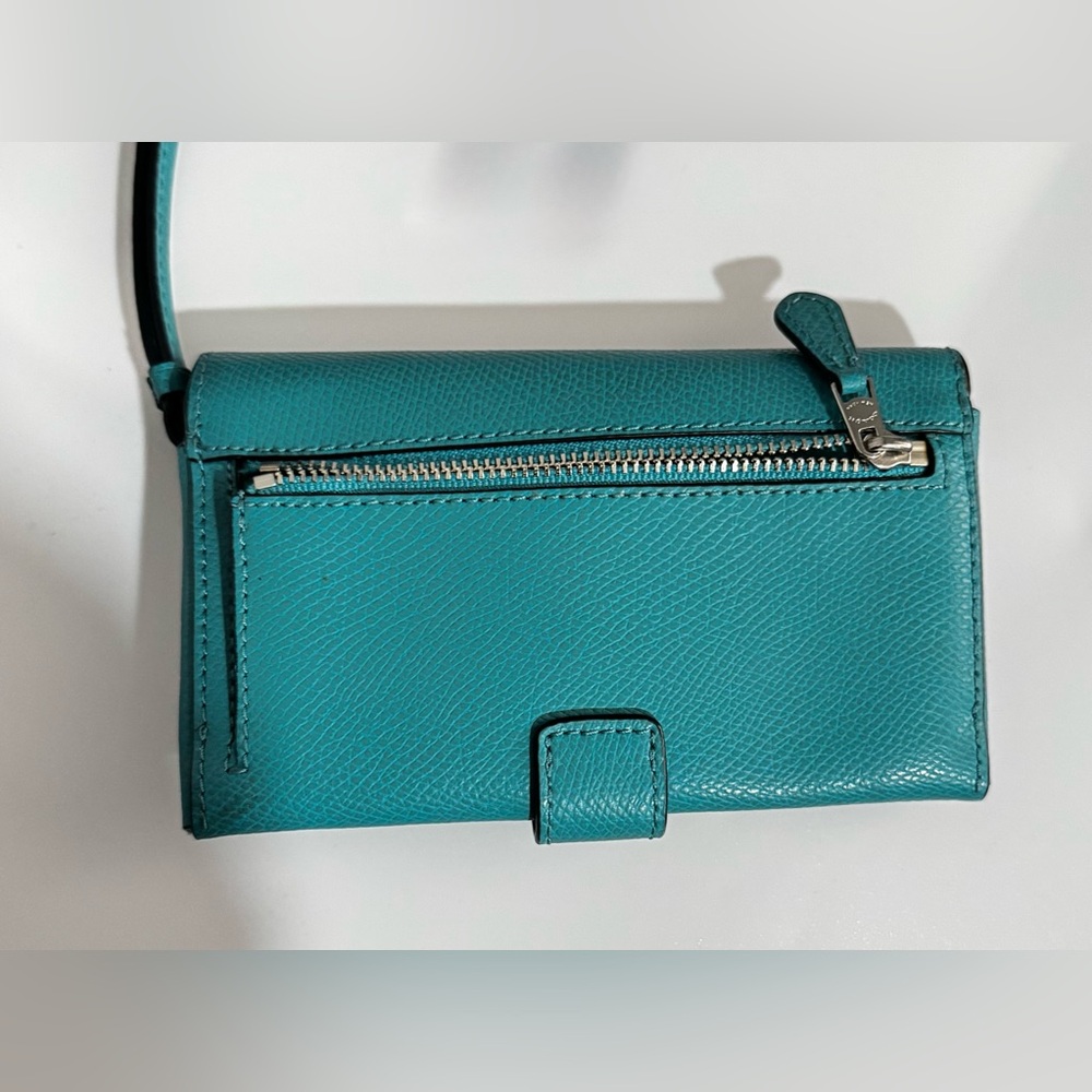 COACH Crossgrain Leather Phone Carrier Teal - Picture 2 of 3